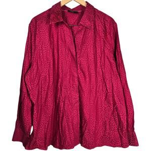 FOXCROFT Women 22W Pink Floral Print Non Iron Cotton Long Sleeve Button Up Shirt